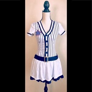 Baseball Player Uniform Costume by AllStar: Dress, Ball Cap, Belt, Ribbons, Sz.S